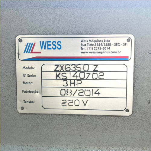 Fresadora Ferramenteira Combinada Marca WESS Modelo ZX 6350 Z