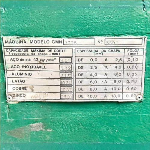 Guilhotina mecânica Freio fricção GMN 3008